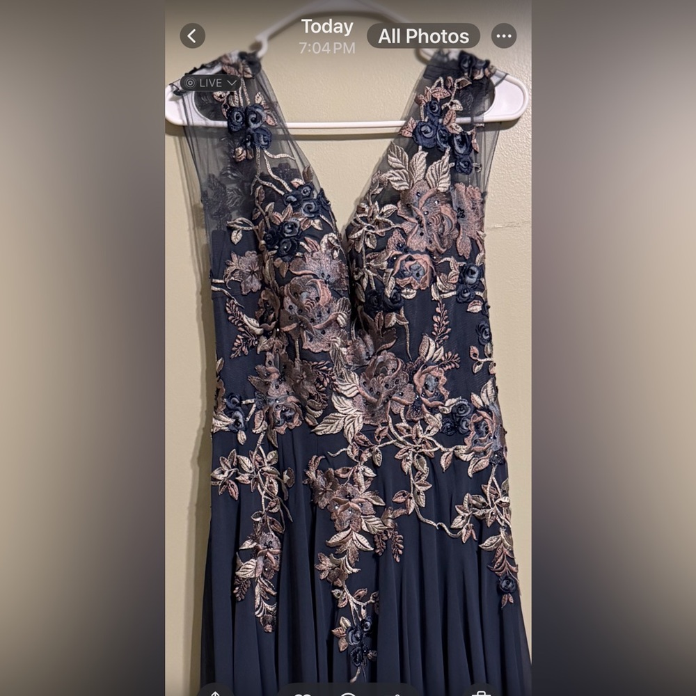 Mother of the bride dress. Steel blue color with embroidered top. - Picture 5 of 6